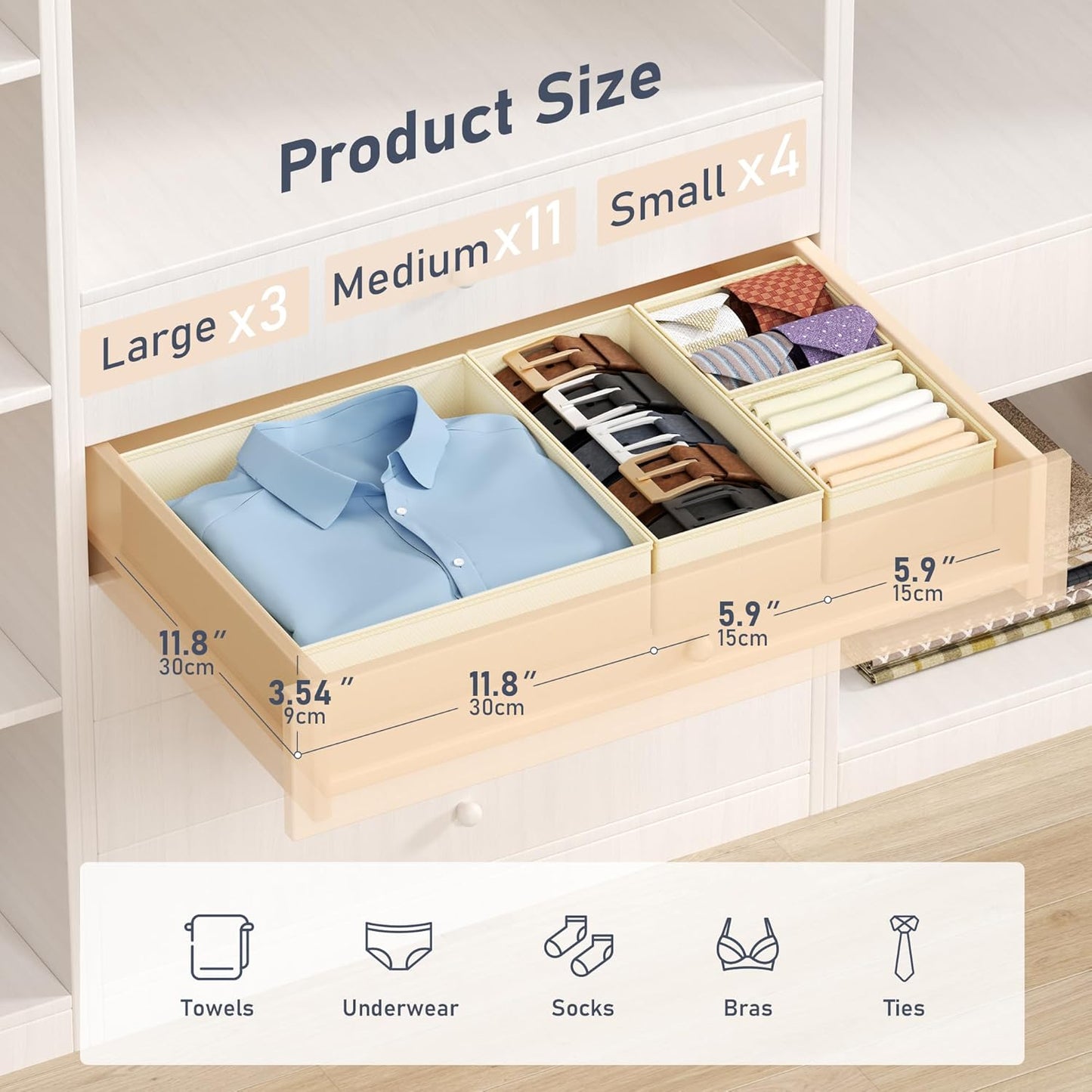 DIMJ Drawer Organizer Clothes - 20 Pack Closet Drawer Organizer Bins for Baby Clothes Storage, Fabric Dresser Organizer for Nursery Bedroom, Foldable Small Drawer Dividers for Underwear Socks