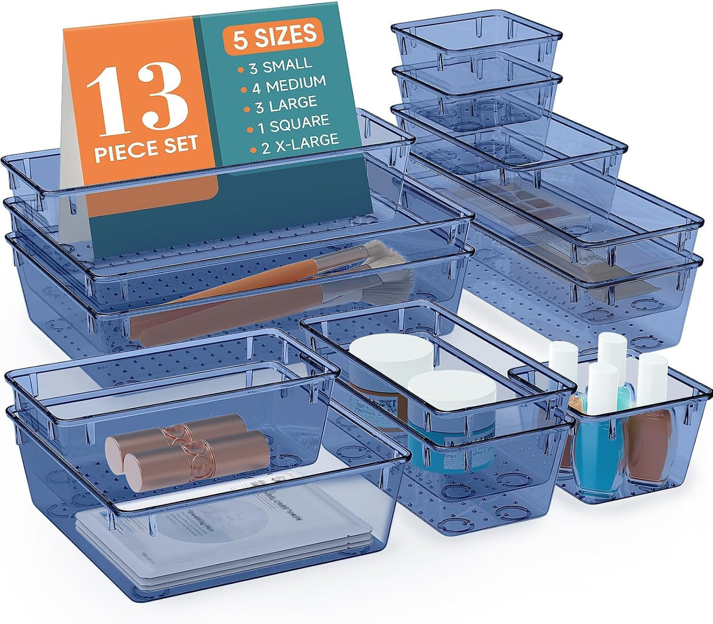 StorMiracle 16 PCS Drawer Organizer Set, 5 Varied Size Bathroom and kitchen Drawer cabinet organizer Trays, Clear Storage Bins for Makeup, Jewelry, Utensils and Gadgets