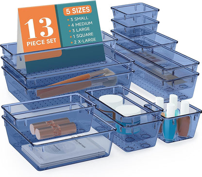StorMiracle 16 PCS Drawer Organizer Set, 5 Varied Size Bathroom and kitchen Drawer cabinet organizer Trays, Clear Storage Bins for Makeup, Jewelry, Utensils and Gadgets