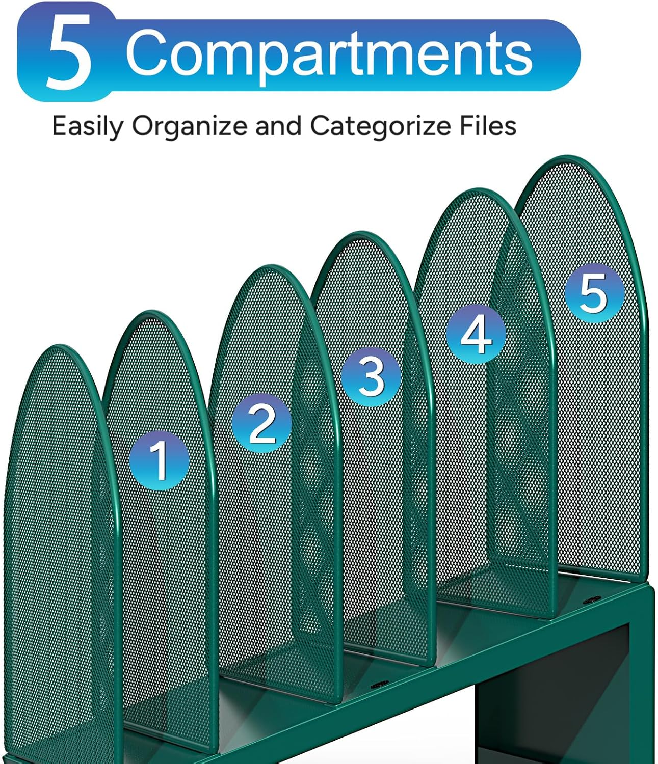 gianotter Desktop File Organizer, Desk Organizer with 5 Compartments, Paper Organizer for Desk, Workspace Organizers for Office Supplies (Black, Upright Style)