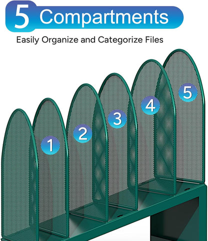 gianotter Desktop File Organizer, Desk Organizer with 5 Compartments, Paper Organizer for Desk, Workspace Organizers for Office Supplies (Black, Upright Style)