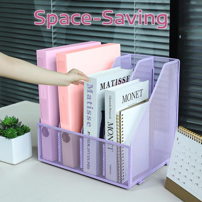 Desk Organizers, Metal Magazine File Holder with 5 Vertical Compartments Rack Binder File Organizer for Office Supplies, Home Workspace - Black