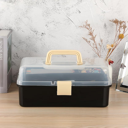 BTSKY 3-Layer Plastic Dividing Storage Box Craft Organizer and Storage with Adjustable Spacers Portable Handled Art Supply Organizer Multipurpose Home Utility Box for Medicine Sewing(Haze Green)