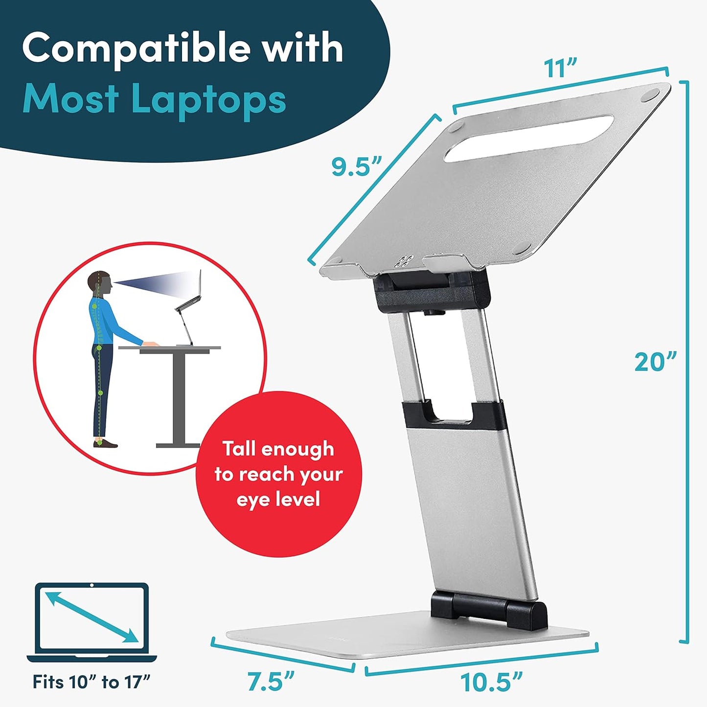Lifelong Ergonomic Adjustable Laptop Stand for Desk - Height Up to 20" Portable Computer Laptop Riser Holder, Fits All MacBook Air & 10 15 17 Inches Laptops, Back to School Gift for Men & Women