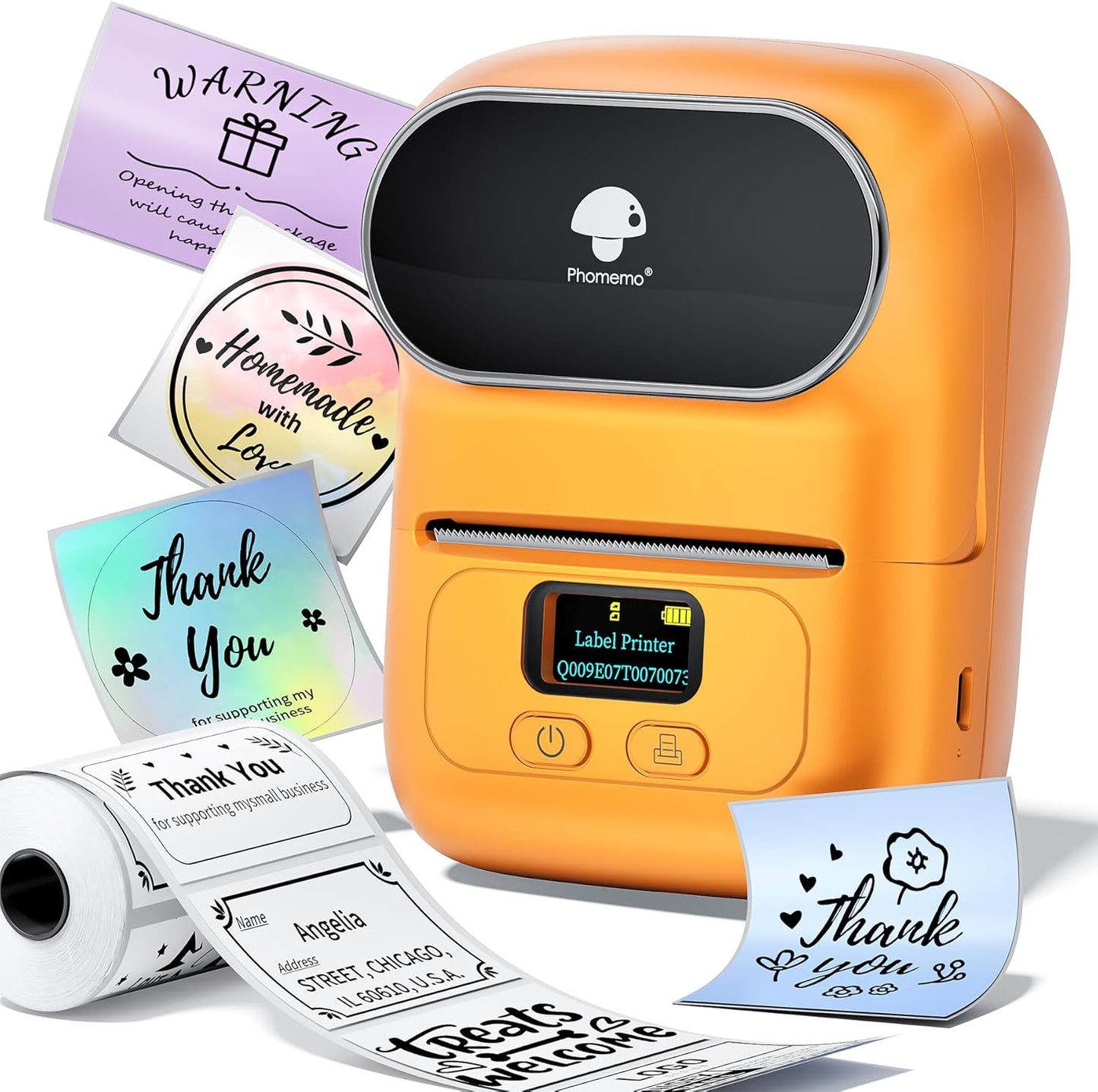 Memoqueen Thermal Label Maker - M110 Barcode Label Printer Portable Bluetooth Labeler Maker Machine for for Small Business, Address, Logo, Clothing, Mailing, with 40x30mm Label, Pink