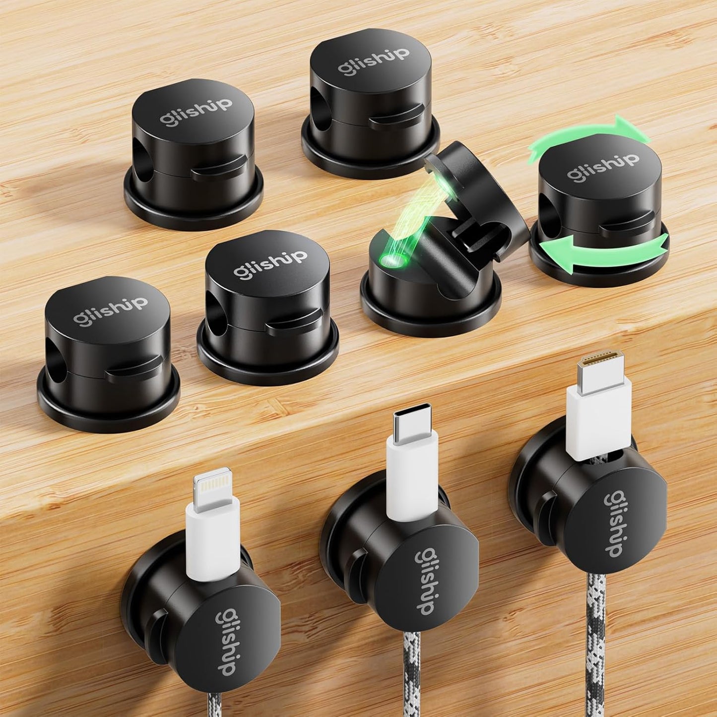 9 Pack Magnetic Cable Clips - gliship [Upgraded 360° Rotatable] Cord Organizer, Strong Magnetic Cord Holder, Adhesive Wire Keeper, Phone Cord Holder, Nightstand Wire Keeper Desk Decor, Tidy Helper