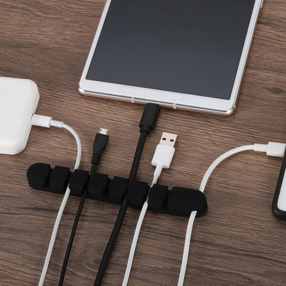 137mm Cable Clip 8 Holes Silicone Wire Holder Cord Organizer Adhesive Cable Keeper for Home Office Desk Fitting, Black