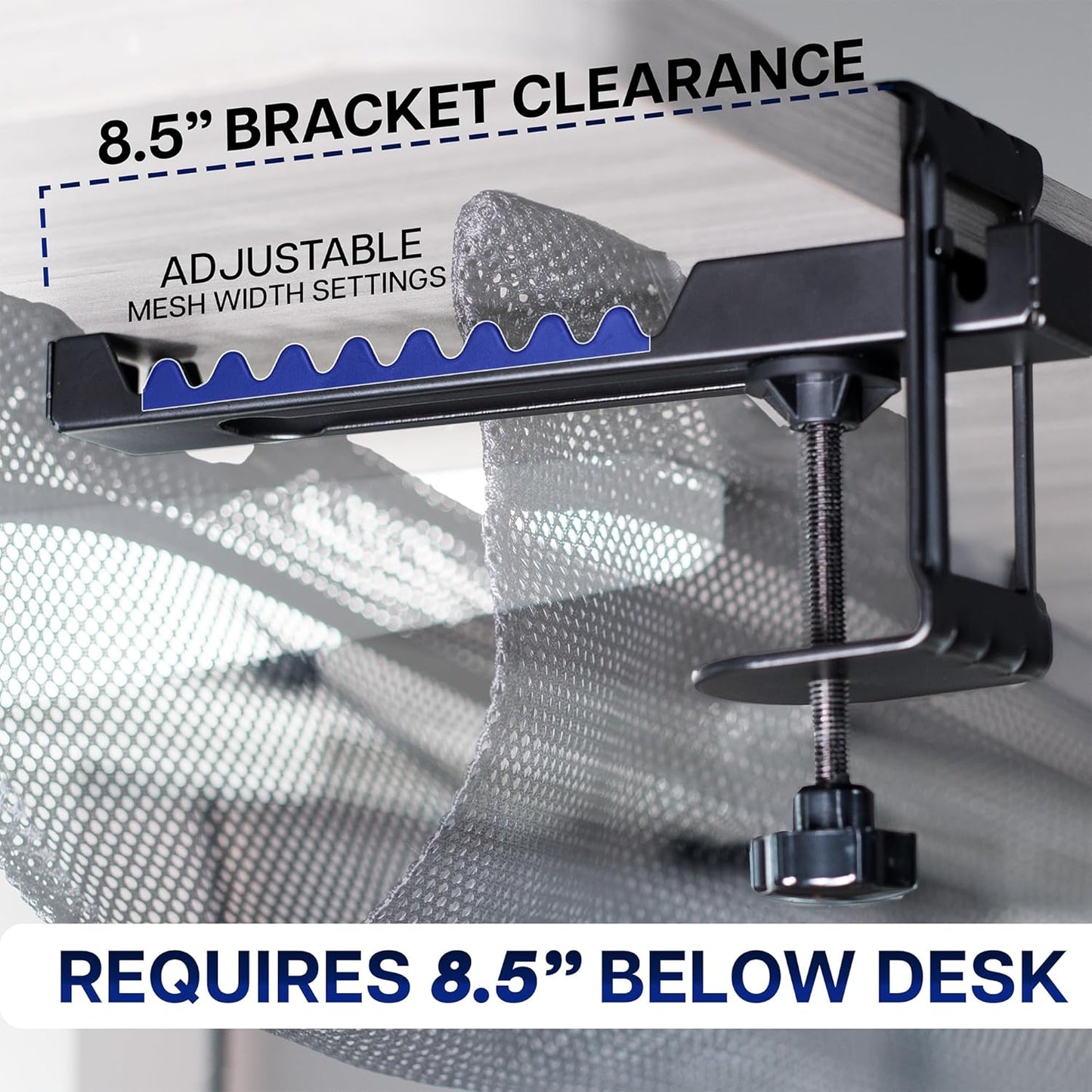 VIVO No Drill Clamp-on 36 inch Mesh Net Under Desk Cable Management Wire Organizer, Adjustable Home Office Standing Desk Cord Storage Sleeve, Black, DESK-AC36MH