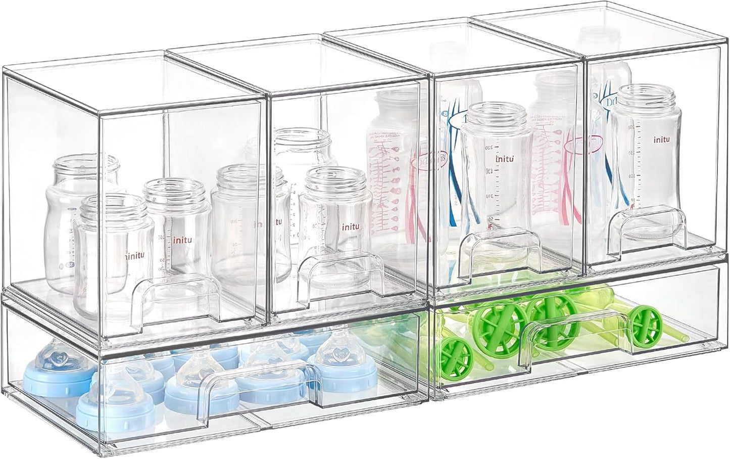 Vtopmart Stackable Storage Drawers Set of 4, Clear Plastic Organizer Bins for Bathroom Supplies,Ideal for Cabinet,Pantry,Laundry Room Organization