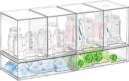 Vtopmart Stackable Storage Drawers Set of 4, Clear Plastic Organizer Bins for Bathroom Supplies,Ideal for Cabinet,Pantry,Laundry Room Organization
