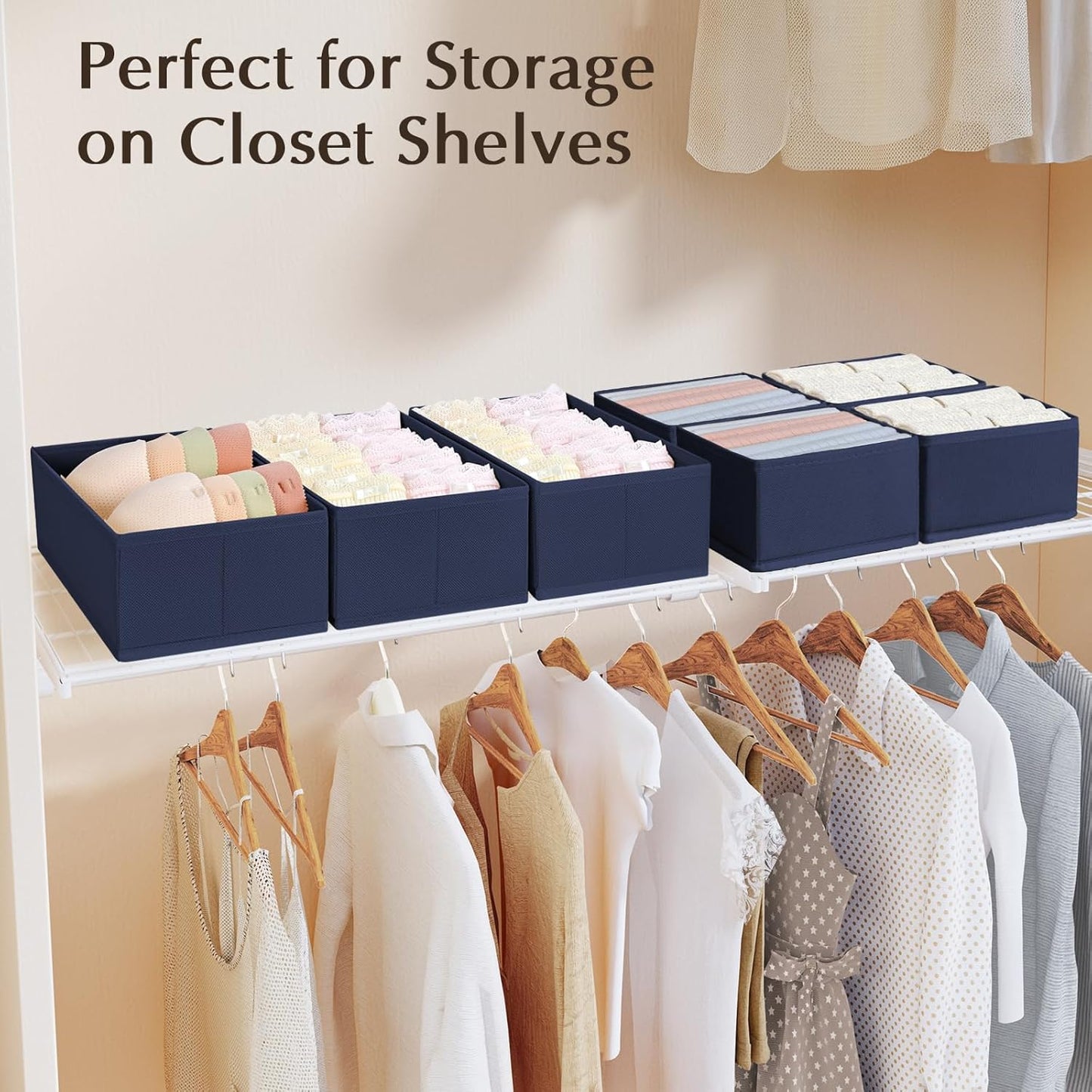 DIMJ Drawer Organizers Clothes, Dresser Organizer Bins for Baby Clothes,Underwear and Sock, Fabric Closet Organization and Storage Boxs, Drawer Dividers for Nursery, Clothing, Tie - 4 Pack, Beige