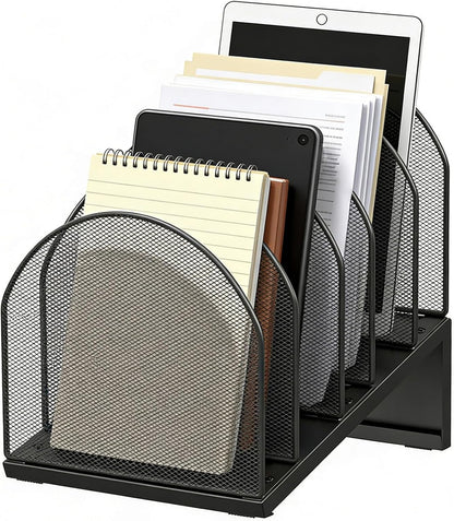gianotter Desktop File Organizer, Desk Organizer with 5 Compartments, Paper Organizer for Desk, Workspace Organizers for Office Supplies (Black, Upright Style)