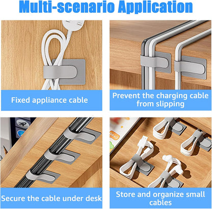80PCS Hook and Loop Cable Ties, Under Desk Cable Management, Adhesive Cable Straps, Cord Management Hider Idea, Cord Organizer for Desk, Computer Accessories, Home Office Organization, Black+White