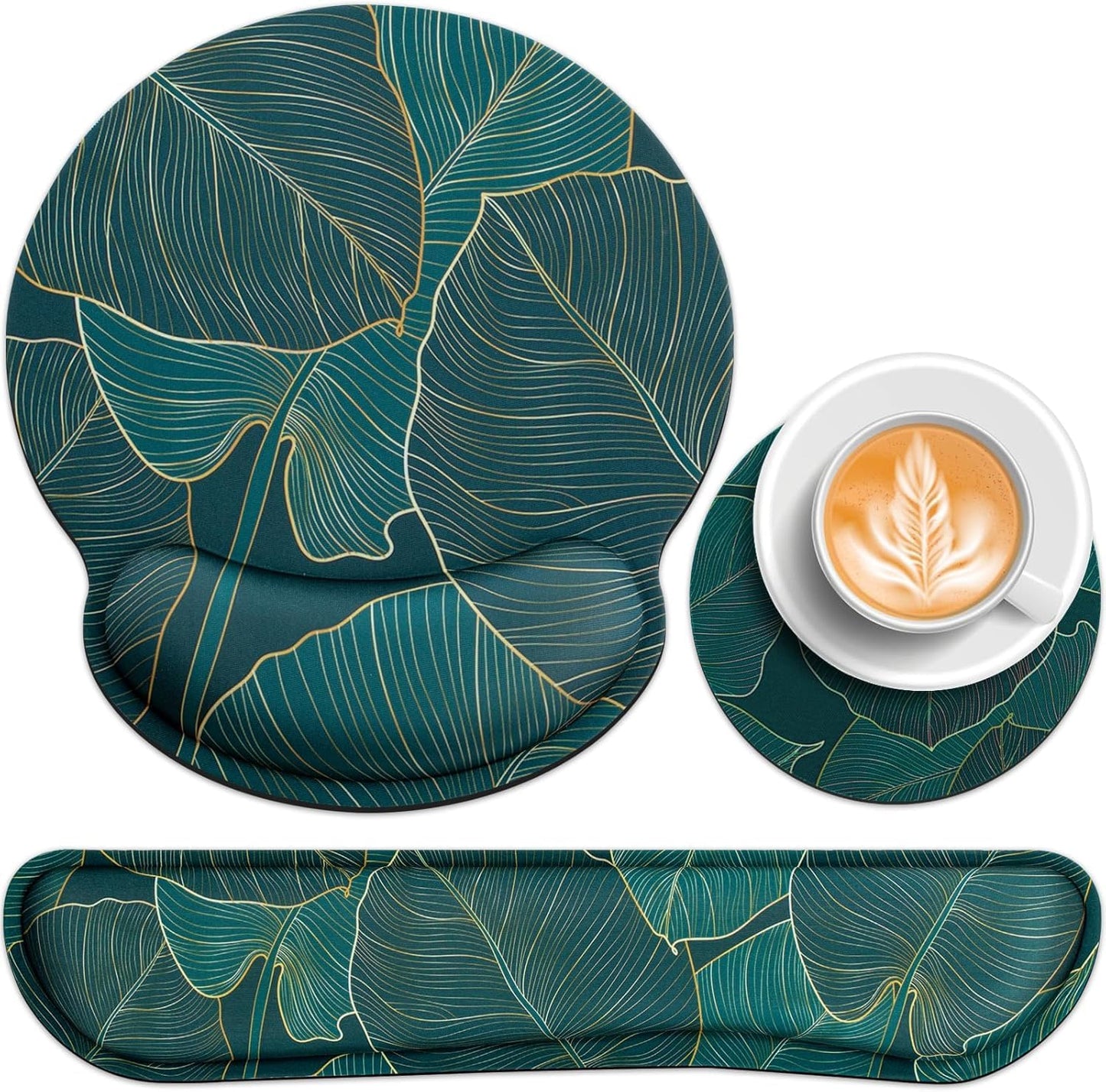 Mouse Pad with Wrist Rest Set, Qomolama 3-in-1 Wrist Support Mouse Pad Set, Floral Gaming Mousepad with Anti-Skid Base,Ergonomic Mouse Pad,Memory Foam Keyboard Gel Wrists Rest