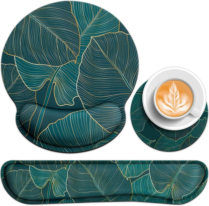 Mouse Pad with Wrist Rest Set, Qomolama 3-in-1 Wrist Support Mouse Pad Set, Floral Gaming Mousepad with Anti-Skid Base,Ergonomic Mouse Pad,Memory Foam Keyboard Gel Wrists Rest
