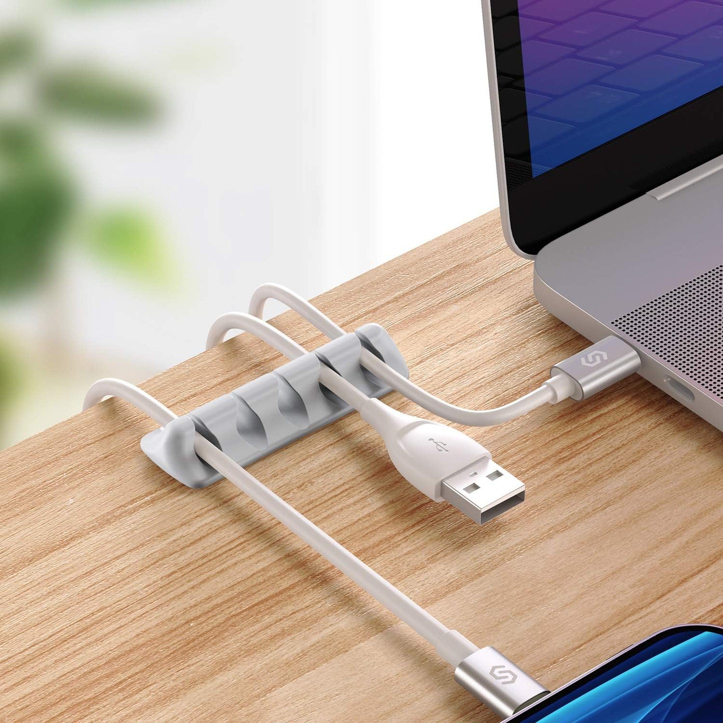Syncwire Clear Cable Clips - Cord Holders - Self Adhesive Cable Management Organizer - Home, Office, Cubicle, Car, Nightstand, Desk Accessories - Gift Ideas Men, Women, Dad, Mom (5 Packs/15 Slots)
