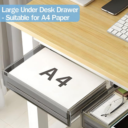 SVNNELP Large Under Desk Table Drawer Storage Organizer A4, Hidden Self-Adhesive Under Desk Pencil Tray Drawer for Office (Clear Black/L)