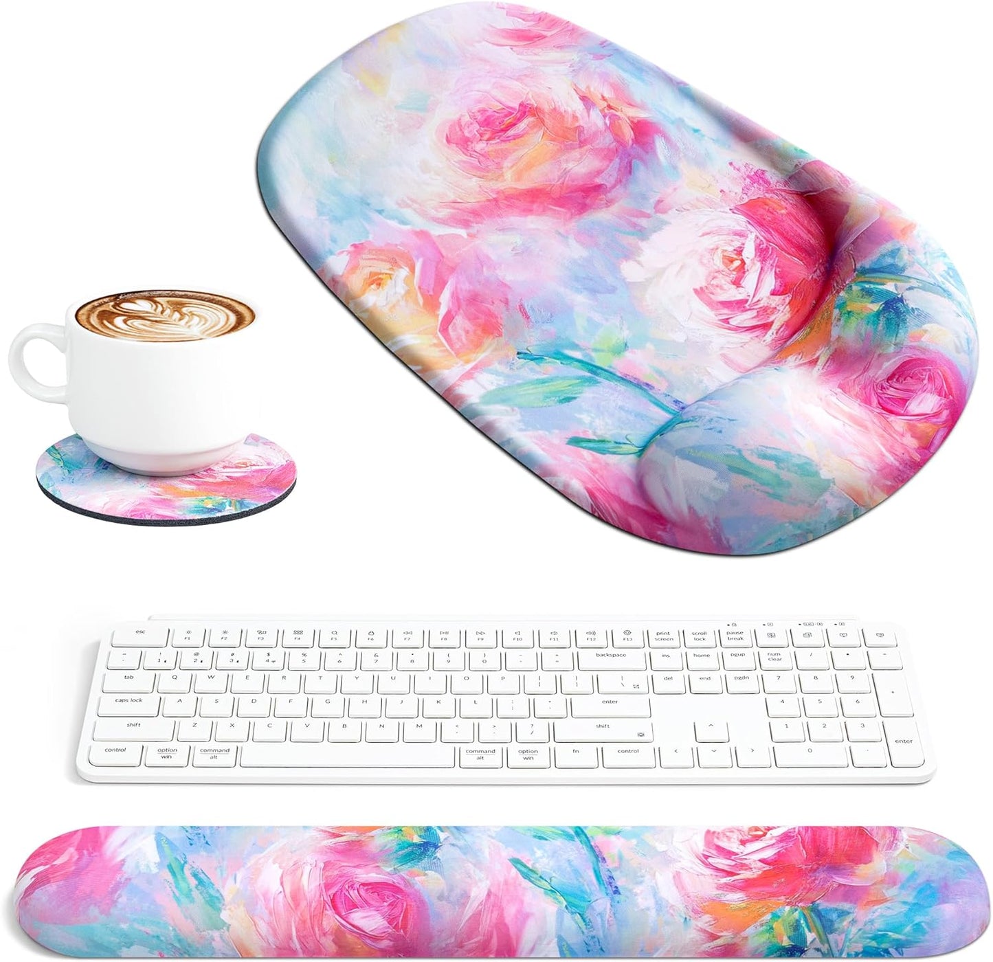 Ospelelf Wrist Rest for Keyboard and Mouse Ergonomic Mouse Pad with Wrist Support Memory Foam Wrist Rest for Computer Keyboard,3-in-1 Gel Mouse and Keyboard Pad for Office Geometry Green