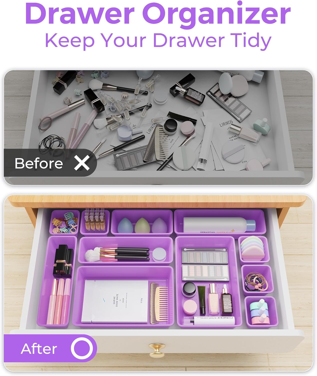 BiuLeon 25 PCS Plastic Drawer Organizers Set, 4-Sizes Vanity and Makeup Organizer, Desk and bathroom Drawer Organizer Trays, Organizers and Storage for Makeup, Jewelry, Gadgets, Utensils (Pink)