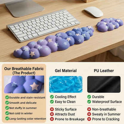 Cloud Wrist Rest Set for Keyboard and Mouse, Includes Cute Coaster, with Computers and Laptops（Purple Star Set）