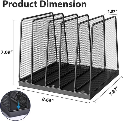 LEKETREE Desk File Organizer, 5-Section Upright File Sorter, Vertical File Folder Holder, Mesh Metal Wood Office Desktop Organization for Document, Magazine, Books and more (Wood and Black)