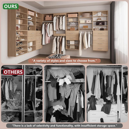 4-Drawer Stackable Storage Organizer Unit for Closet, Modular Wood Closet Storage Bins with Drawers, Closet She-lf Organizer Basket for Hanging Clothes, Wood, 25.5"W
