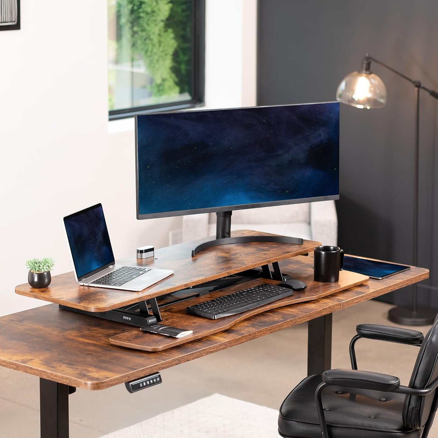 VIVO 26 inch Desk Converter, K Series, Height Adjustable Sit to Stand Riser, Dual Monitor and Laptop Workstation with Keyboard Tray, Black, DESK-V026KB