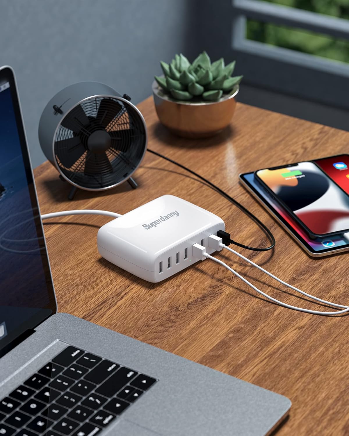 USB Charger Station, SUPERDANNY 8-Port Desktop Charging Station for Multiple Devices, Compatible with iPhone 11/X/Xs/Max/XR/SE/8/Plus, iPad Pro/Air/Mini, AirPods, Galaxy S10 Note, LG, and More, Black