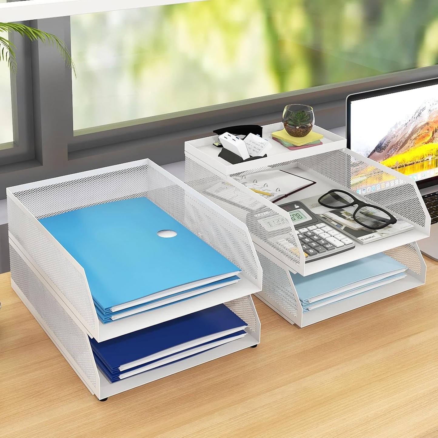 Natwind 4-Tier Paper Organizers,Desk Organizer,Stackable Paper Tray, Desk Accessories,Metal Mesh Desktop Organizer,Letter Trays,File Document Storage Rack for for Home, Office, School (Black)