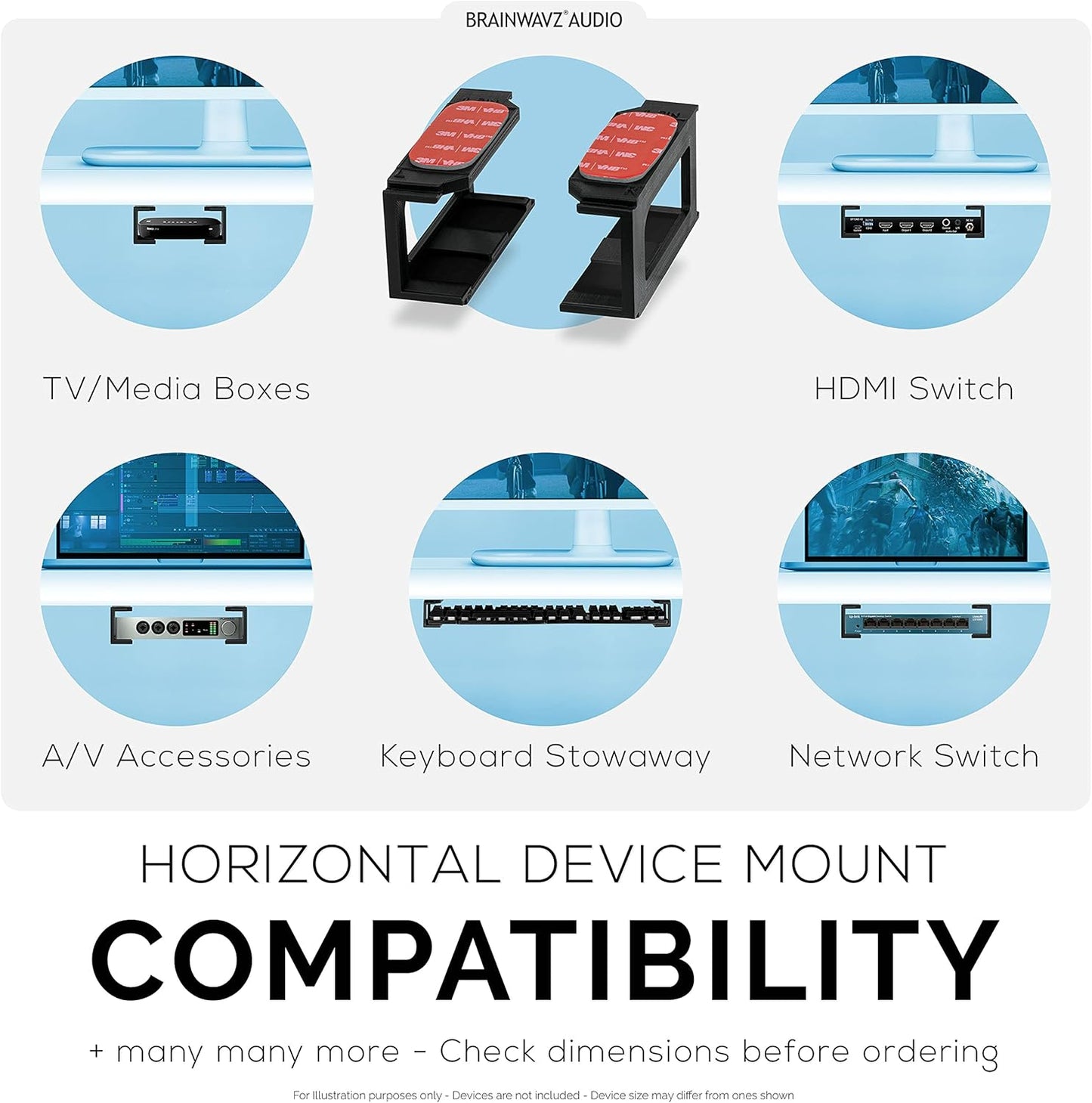 Screwless 1.5" Wide Horizontal Cable Box Mount, Modem, Router, Mesh, Streaming Media Devices & More | Mount Horizontally Any Device upto 1.5" Wide & 4lb, Strong VHB Adhesive, No Tools by Brainwavz