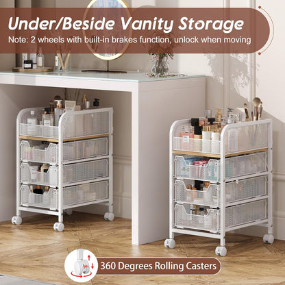 Hongtamoya Rolling Makeup Cart Organizer with 2 Drawers, Narrow Floor Skincare Organizers, Vanity Organizer Cosmetics Display Cases Holder for Skin Care Nail Polish Perfume Makeup Brush, White