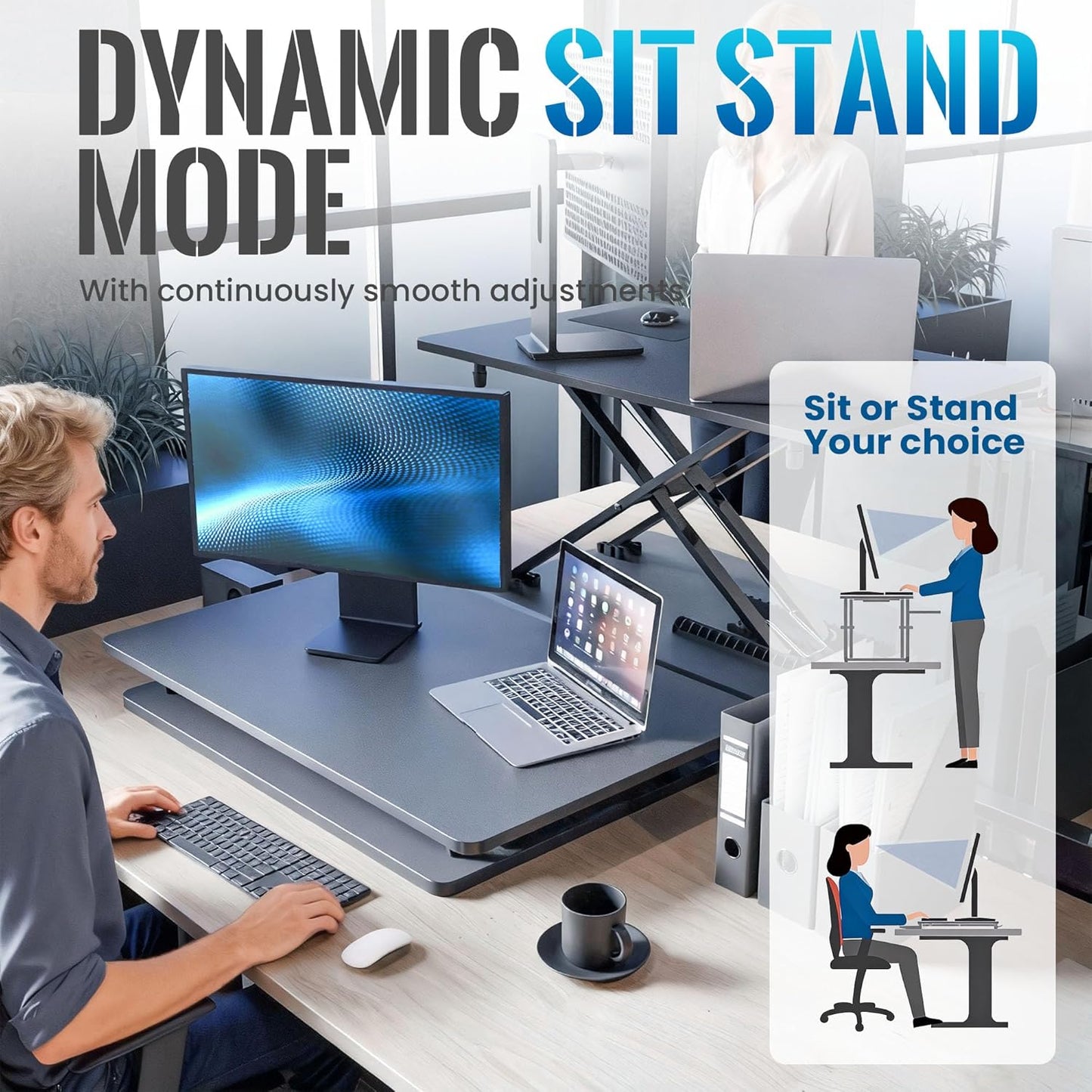 Standing Desk Converter, 25.16" × 15.75" Height Adjustable Laptop Stand for Desk, Sit Stand Monitor Stand, No Assembly Required for Home and Office Use (Black)