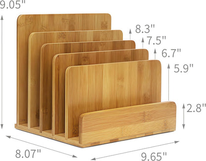 Bamboo Mail Organizer - File Holder Sorter for Letter and Folder Document Storage, Envelope Organization with 5 Slots for Office Desk, Countertop, Home Bill