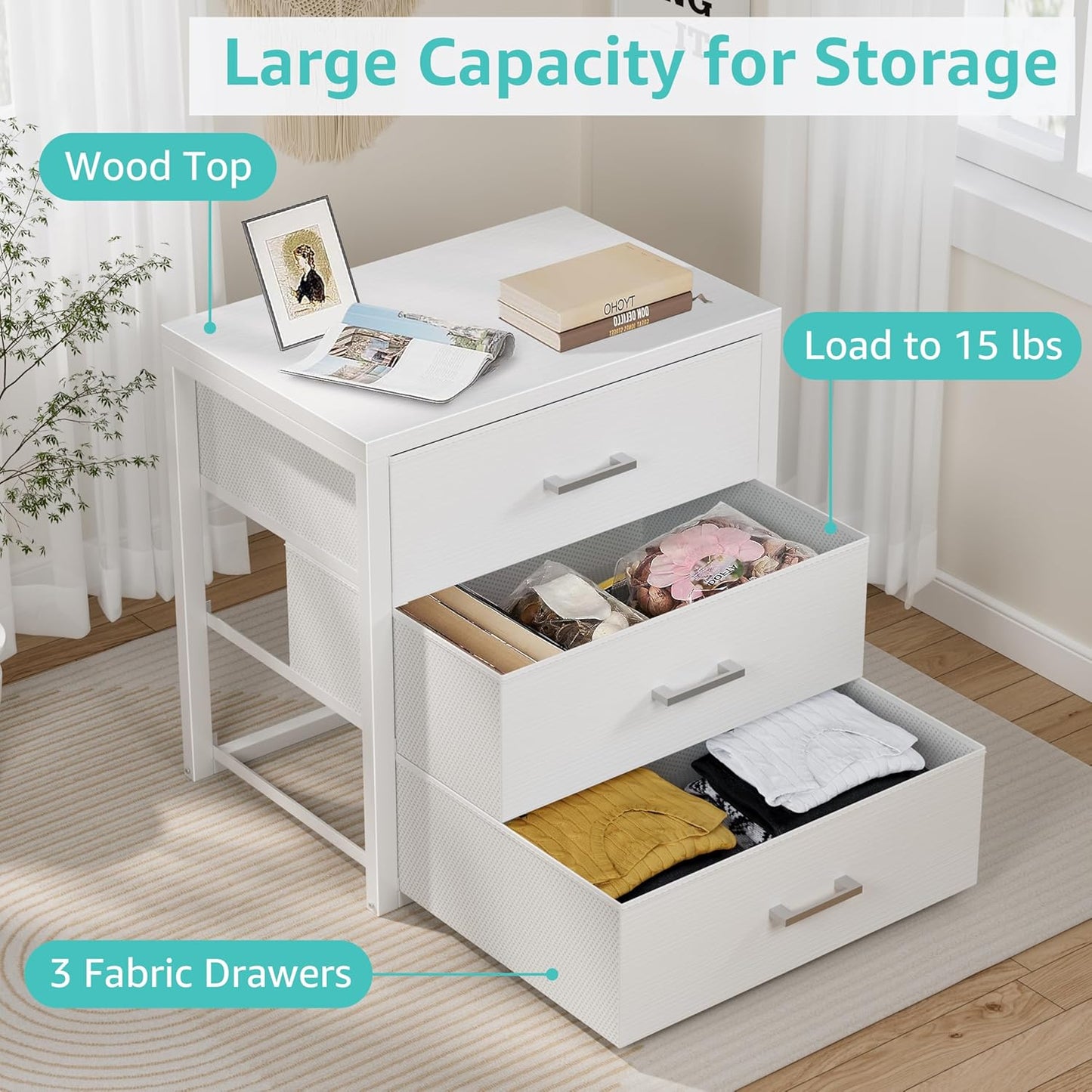 BOLUO Closet Drawers Black Fabric 3 Drawer Small Dresser for Closet Organizers and Storage Bedroom Dorm Modern