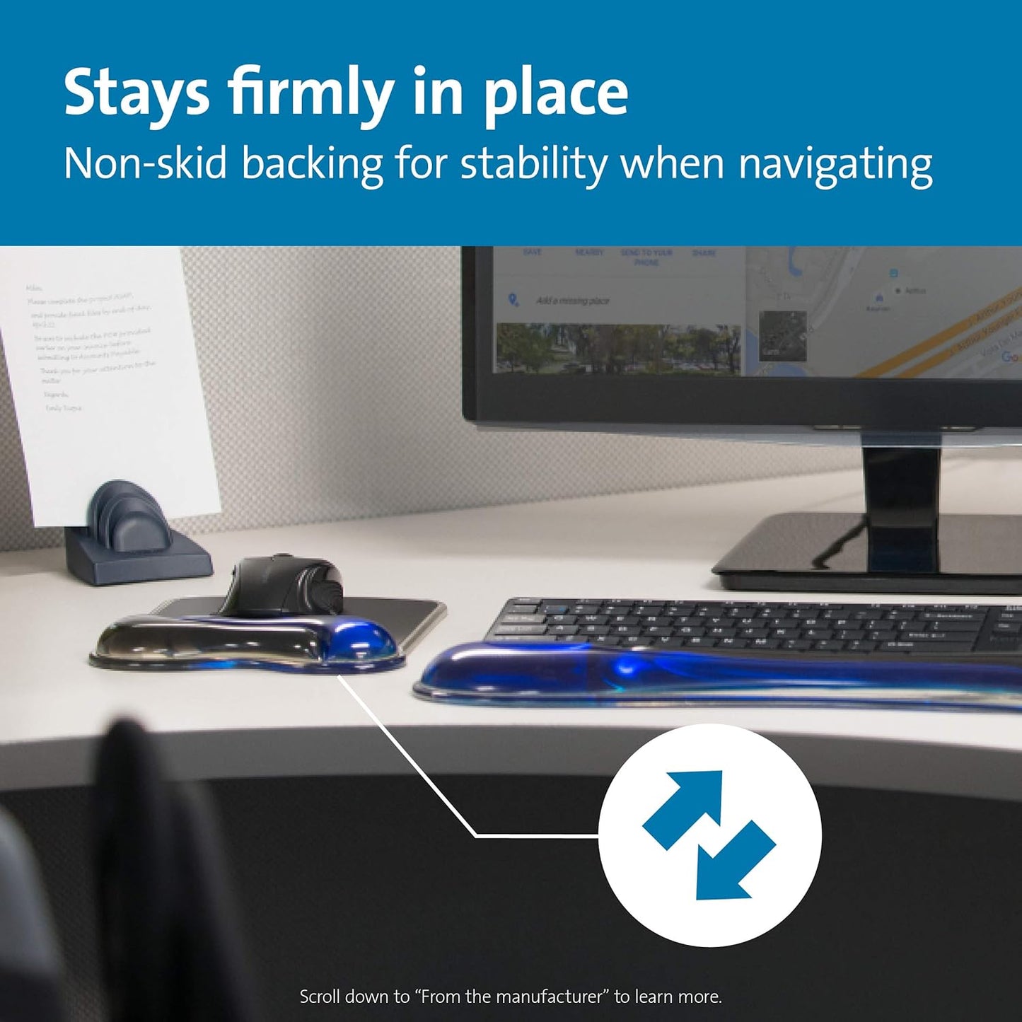 Kensington Duo Gel Mouse & Keyboard Wrist Rest Bundle Set, Ergonomic Keyboard and Mouse Pad With Wrist Support, Keyboard Wrist Rest, Computer Keyboard Pad, Cooling Gel, Non-Skid Backing, Blue K52920WW