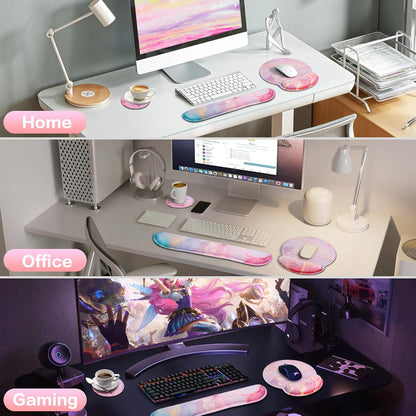 Mouse Pad with Wrist Rest Set, Qomolama 3-in-1 Wrist Support Mouse Pad Set, Floral Gaming Mousepad with Anti-Skid Base,Ergonomic Mouse Pad,Memory Foam Keyboard Gel Wrists Rest