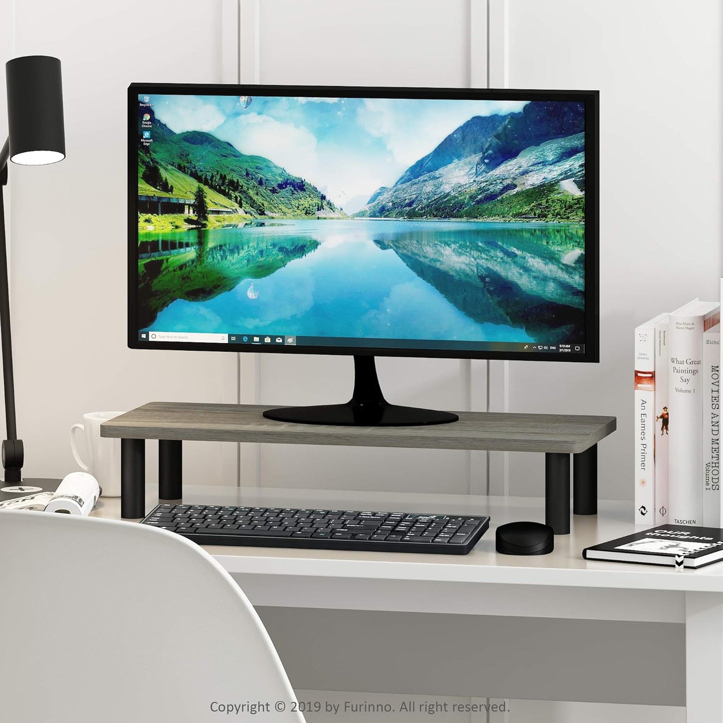 Furinno Turn-N-Tube Corner Monitor Riser Stand with Stainless Steel Tubes, Americano