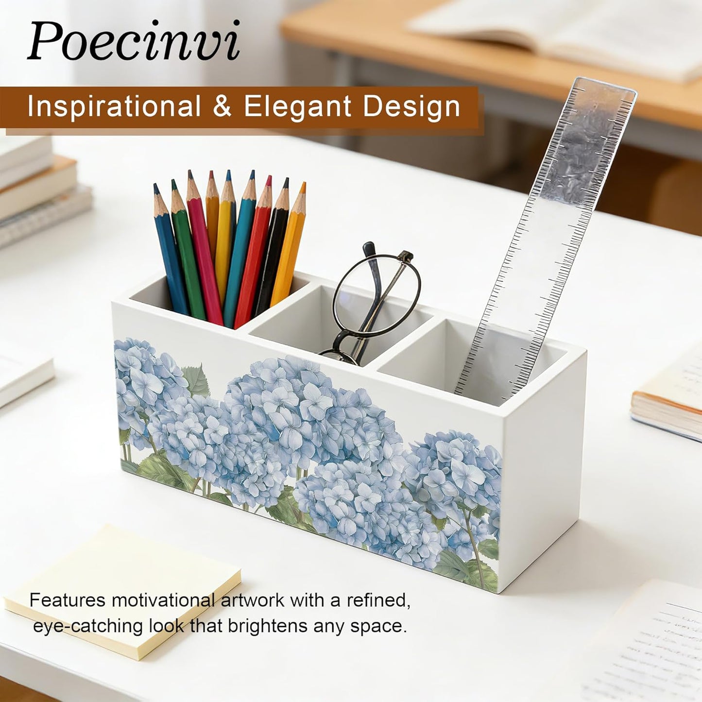 Blue Coquette Bow Pen Holder for Home Office Desk, Girly Office Decor, Preppy Blue Ribbon Bow Aesthetic Wooden Box Sign Pencil Holder for Desk Shelf Organizer