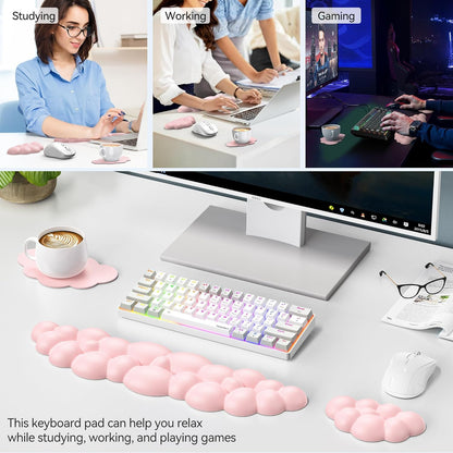 TECKNET Cloud Keyboard Wrist Rest Set, Cloud Wrist Rest with Non-Slip Base, PU Leather Wrist Pad for Keyboard with Ergonomic Memory Foam for Computer Laptop Office Gaming and Pain Relief, White