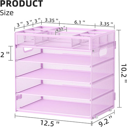 Marbrasse 5-Tier Letter Tray Paper Organizer with Handle, Multi-Functional Mesh File Organizer for Desk, Adjustable Compartments Mesh Desktop Storage for Office Supplies,Black