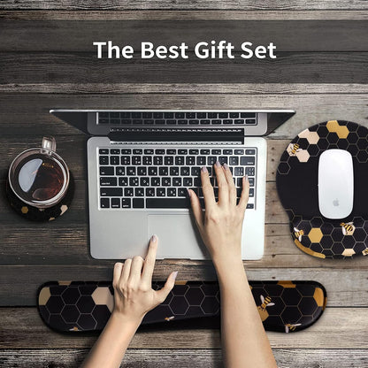 iCasso Desk Mat, Gaming Mouse Pad Wrist Support Set,4in1 XXL Large Mousepad + Keyboard Wrist Rest+Mouse Wrist Rest+Coaster Set with Ergonomic Design for Home Office Table Computer-Penoy
