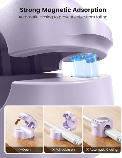 6 Pack Magnetic Cable Clips – Cord Organizer & Holder, Toocki Adhesive Cable Management, Wire Holder for USB Charging Cables, Ideal for Home, Office, Car, Desk, and Nightstand-Purple