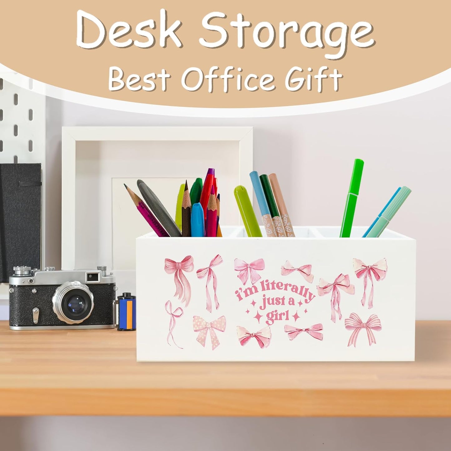 Trendy Funny Leopard Pen Pencil Holder Organizer for Desk, Cheetah Room Decor, Preppy Girly Y2k Aesthetic Cheetah Wooden Box Block Sign for Home Office Tabletop Decor
