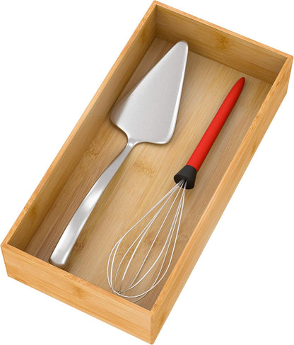 Black Bamboo Drawer Organizer - Silverware&Utensil Holder Organizer for Kitchen Drawers, Multi-Use Drawer Dividers Boxes for Bathroom Counter，Cabinet, Garage, Office Desk, Makeup, Jewelry (12"3"2.5")