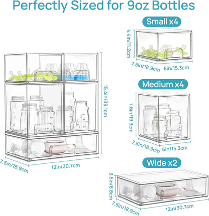 Vtopmart Stackable Storage Drawers Set of 4, Clear Plastic Organizer Bins for Bathroom Supplies,Ideal for Cabinet,Pantry,Laundry Room Organization