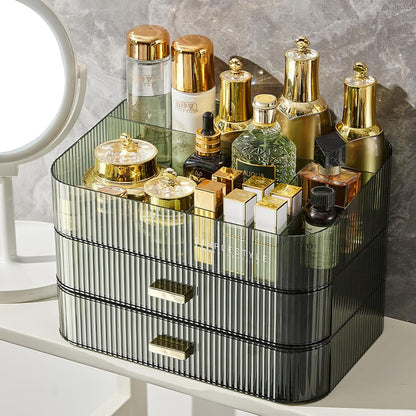 Stackable Cosmetics Organizer Drawers, Bathroom Vanity Makeup Organizers and Storage, Ideal for Desk and Dresser Countertops, Great for Palette, Skincare, Lipsticks, Nail Care. Green