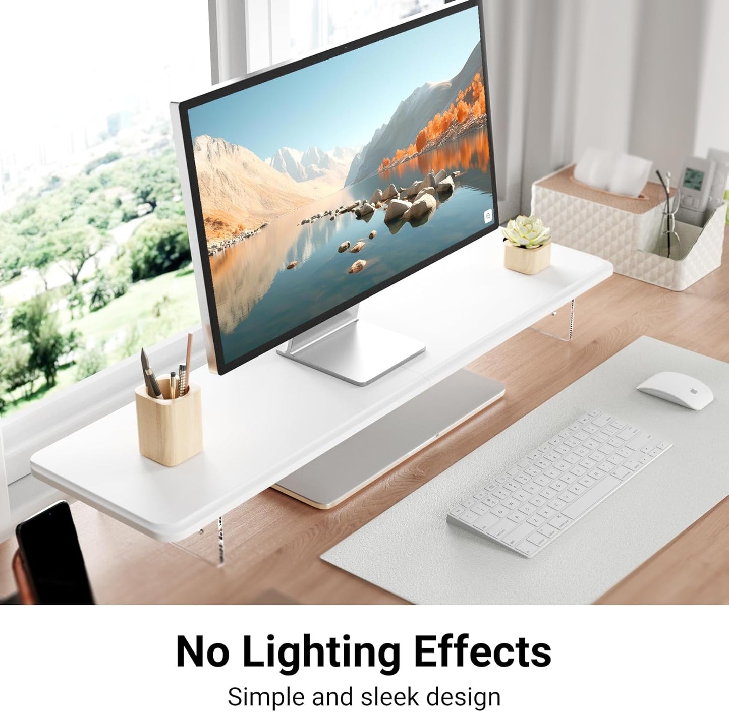 AFOOYO Monitor Stand Riser,31.5-Inch LED Light Wood Computer Monitor Stand with Adjustable Acrylic Legs,Desk Accessories Desktop Organizer Stand for, Computer,Laptop,Printer,PC TV Screen Riser,Black