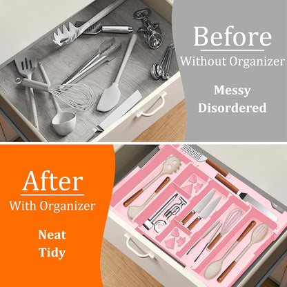 Spaclear Large Utensil Drawer Organizer Expandable Silverware Organizer for Kitchen Drawer Adjustable Cooking Utensil Holder Cutlery Flatware Tray Spatula Tools Gadgets Storage Dividers Plastic Black