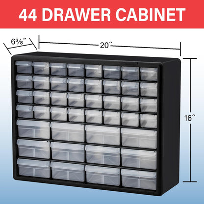 Akro-Mils 24-Drawer Plastic Drawer Storage Cabinet for Garage Organization, Bead Organizer, Building Bricks Storage, Teacher Toolbox, Makeup Organizer, 20" W x 6" D x 16" H, 10124 Black