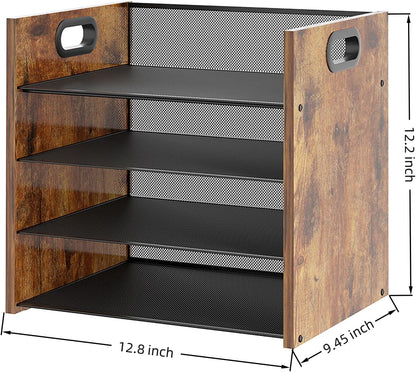 Wood Desk Organizer - 3-Tier Desktop File Organizer with Drawer, Wooden Paper Tray, Office Desk Organzier and Accessories for Papers, Mail, Notebooks, Stationery
